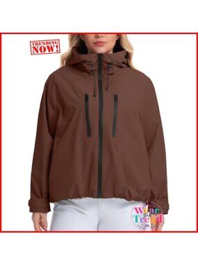 Plus Size Cropped Rain Jacket Hooded Waterproof Women's Coat